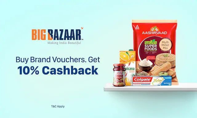 India Desire : Paytm Big Bazaar Gift Card Offer : Get 10% Cashback on Purchase Of Big Bazaar Gift Voucher From Paytm